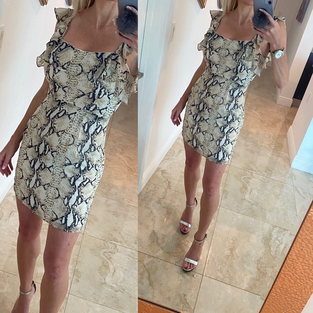 Superdown Snake Print Ruffle Mini Dress
